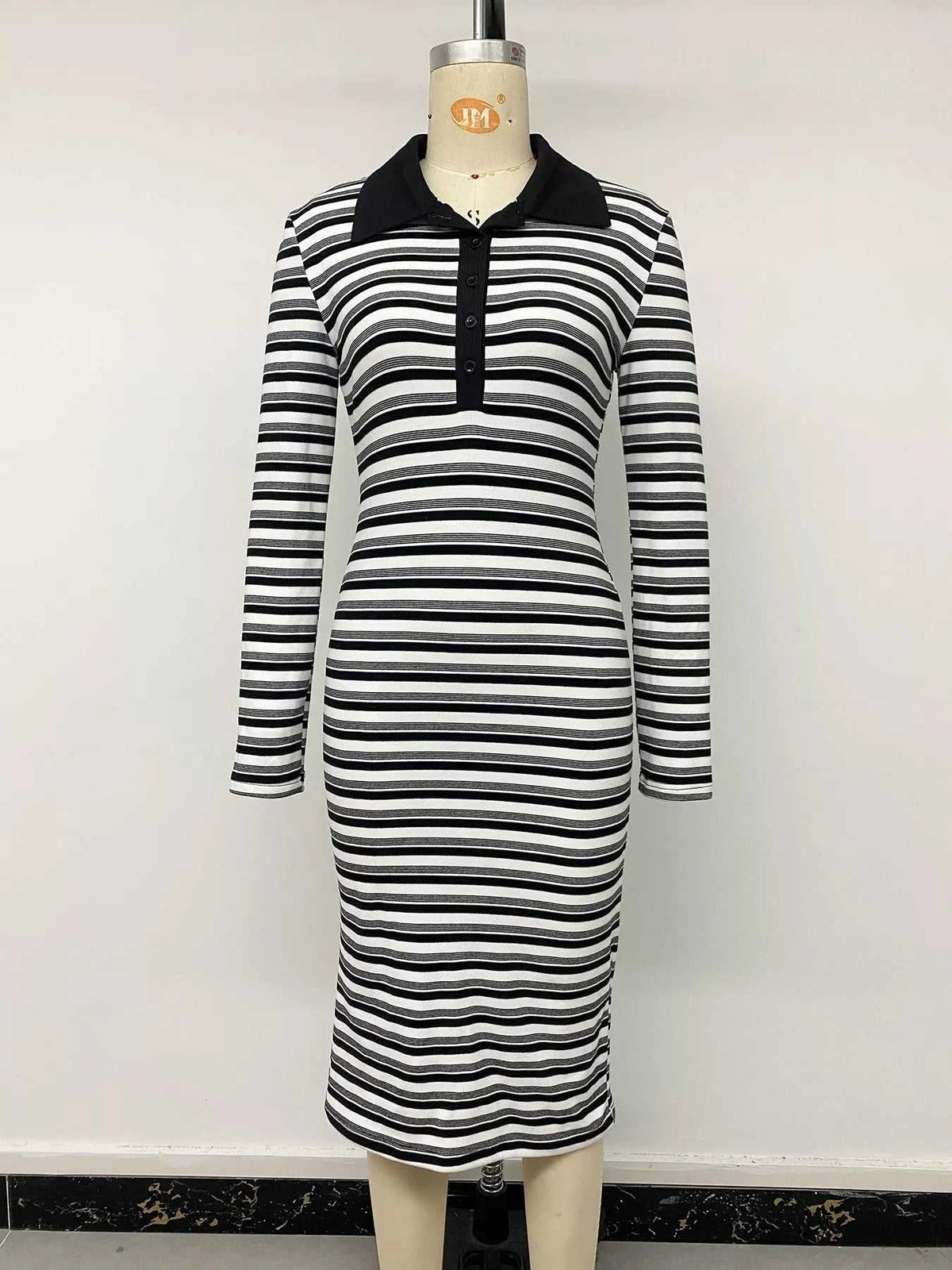 Striped Polo Collar Midi Dress 100100663373032 34 Women's Midi Dress Affordable Boutique Dresses Under $50 Jerry's Apparel 