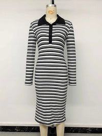 Striped Polo Collar Midi Dress 100100663373032 34 Women's Midi Dress Affordable Boutique Dresses Under $50 Jerry's Apparel 