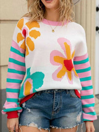 Floral Striped Crew Neck Sweater 100100282505269 51 Affordable Fashion Under $100 Jerry's Apparel 