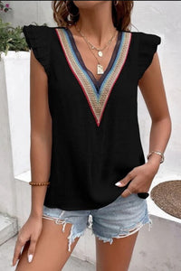 Full Size Ruffled V-Neck Cap Sleeve Blouse