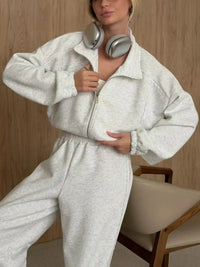 Zip-Up Jacket and Wide-Leg Pants Set 100100070627217 107 Comfortable Weekend Sets Jerry's Apparel 
