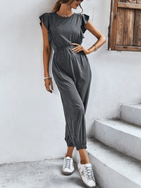 Flutter Sleeve Elastic Waist Jumpsuit