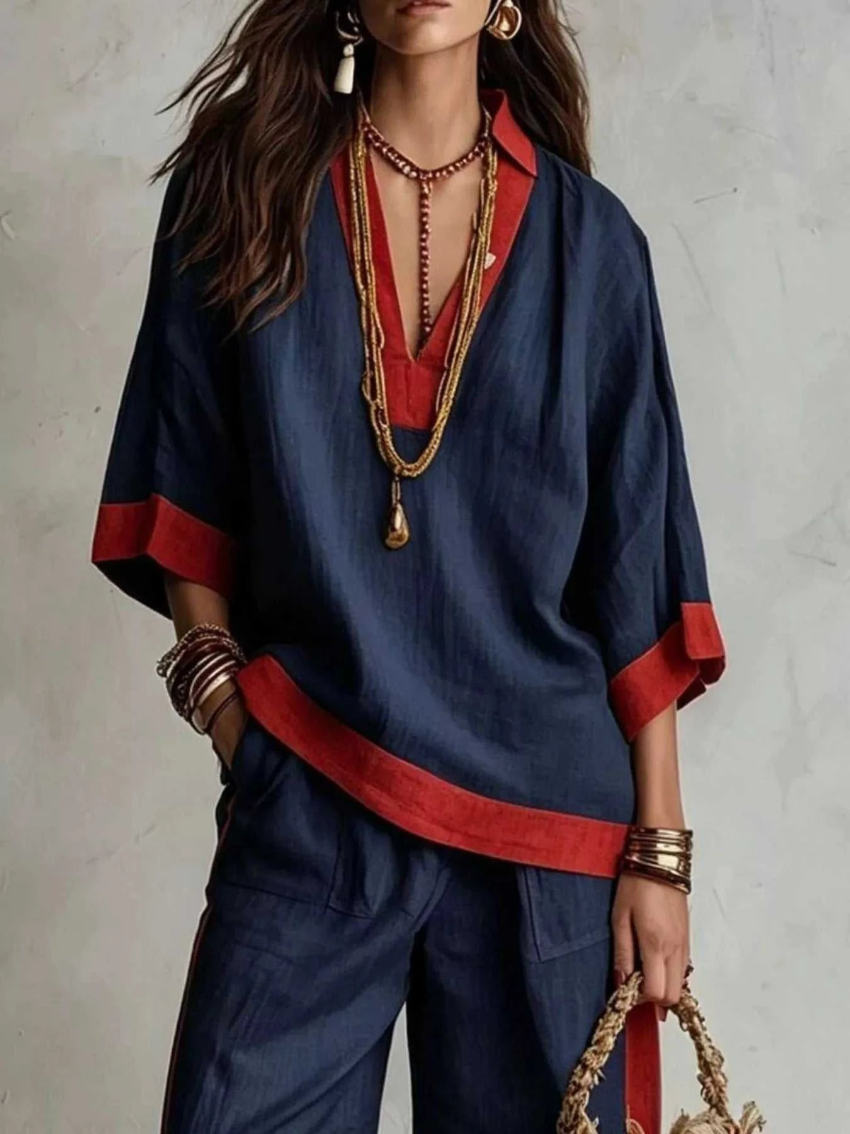 Full Size Contrast Trim Top and Wide Leg Pants Set Plus Size 101001012613218 46 Affordable Fashion Under $100 Jerry's Apparel 