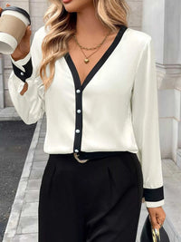 Contrast Trim V-Neck Blouse 100100008554468 36 Affordable Fashion Under $100 Jerry's Apparel 