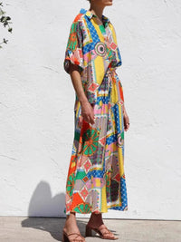 Printed Button Up Shirt and Pants Set