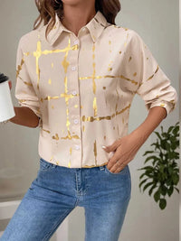 Perfee Printed Collared Neck Long Sleeve Shirt 100100022041032 35 Affordable Fashion Under $100 Jerry's Apparel 