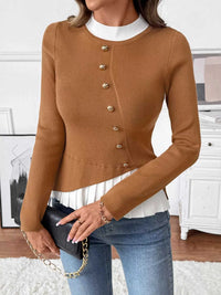 Decor Button Contrast Hem Knit Top 100100315297138 47 Affordable Fashion Under $100 Jerry's Apparel 