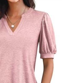 Puff Sleeve Notched Casual T-Shirt 100100978352776 23 Affordable Fashion Under $100 Jerry's Apparel 