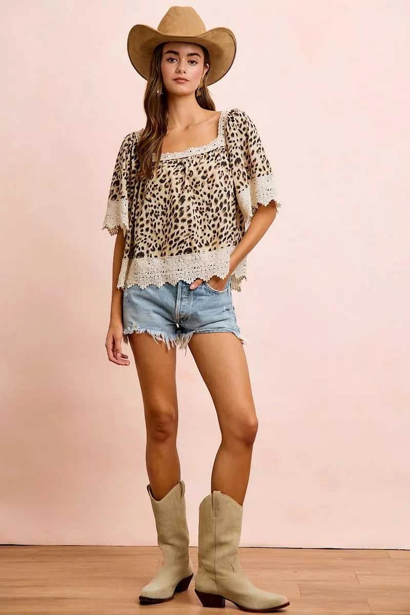 BiBi Leopard Lace Mix And Match Square Neckline Top 100100853941190 47 Affordable Fashion Under $100 Jerry's Apparel 