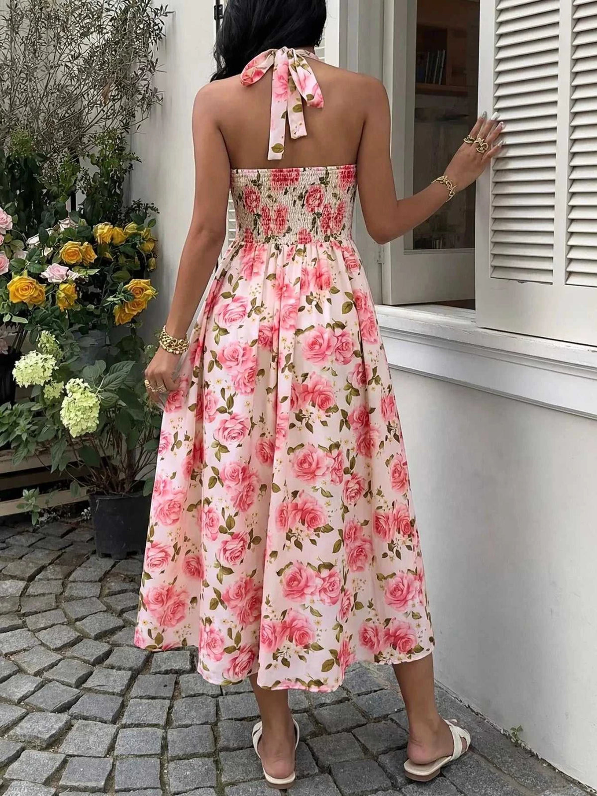 Floral Print Halter Neck Midi Dress 100100495671560 42 Women's Midi Dress Affordable Fashion Under $100 Jerry's Apparel 