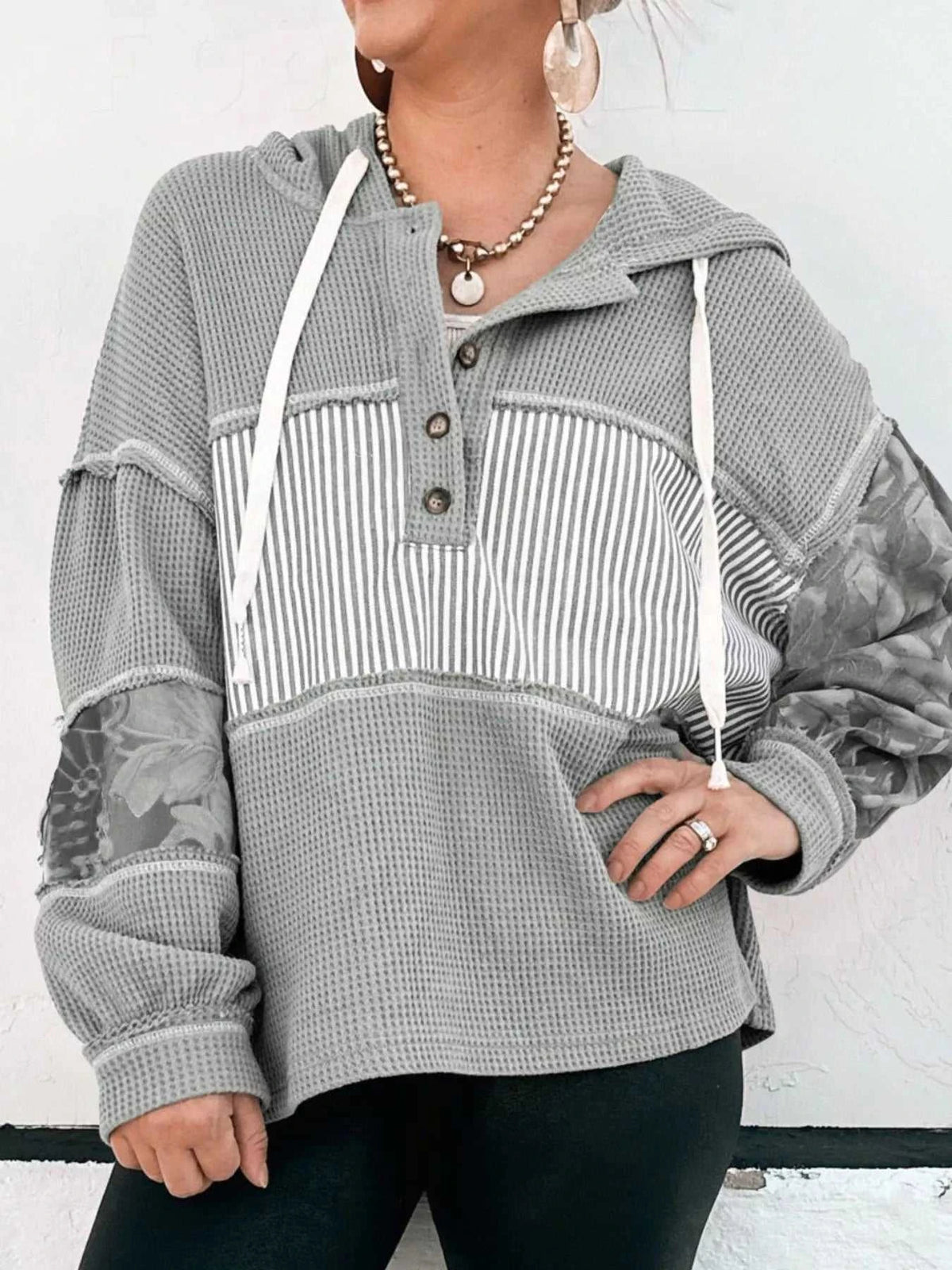 Waffle Knit Striped Drawstring Hoodie 100100091731015 44 Affordable Fashion Under $100 Jerry's Apparel 