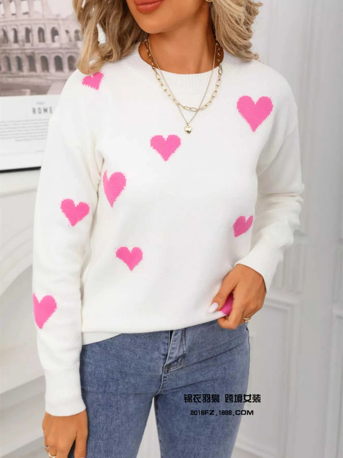 Valentine's Day Heart Print Round Neck Sweater 100100226503110 49 Affordable Fashion Under $100 Jerry's Apparel 
