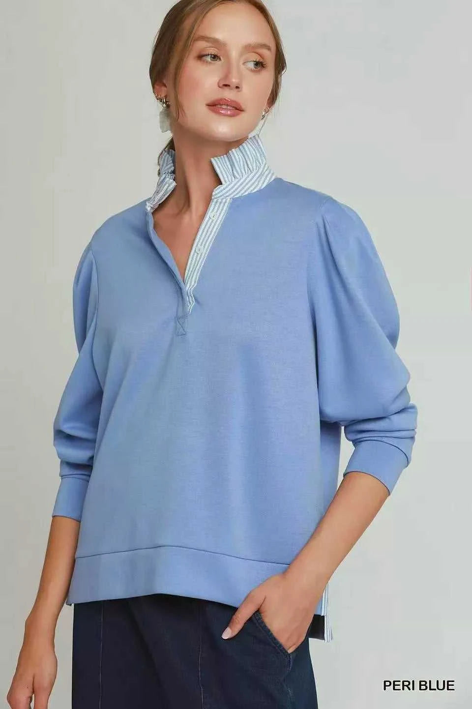 Umgee Stripe Ruffle Neck Long Sleeve Top 100100147251030 47 Affordable Fashion Under $100 Jerry's Apparel 