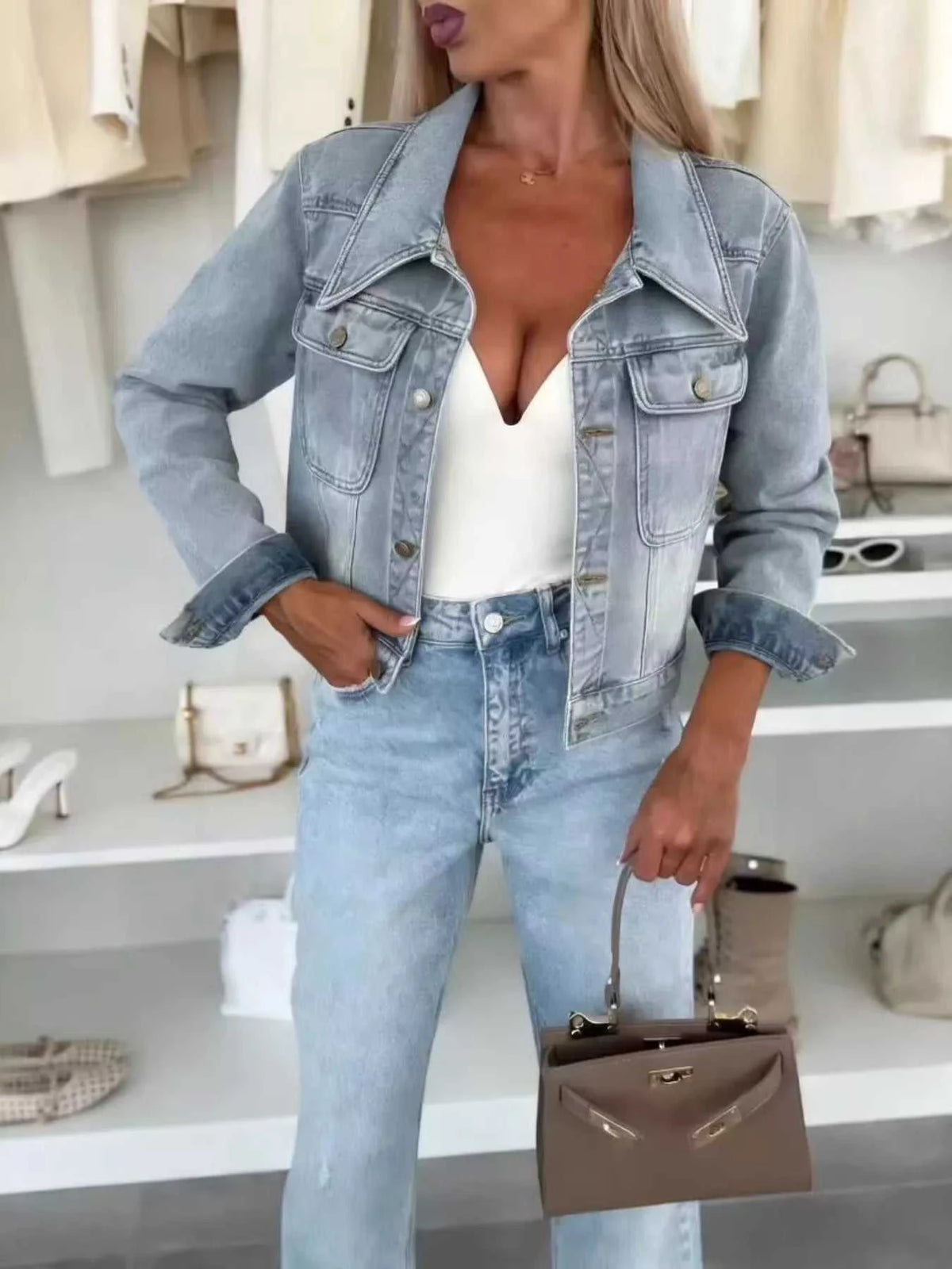 Full Size Chic Cropped Denim Jacket Plus Size 100100221088998 58 Affordable Fashion Under $100 Jerry's Apparel 
