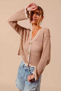 SO ME Open Knit Light Weight Sweater Cardigan With Contrast Wavy Scallop Edge 100100641861665 41 Affordable Fashion Under $100 Jerry's Apparel 