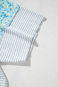 Stripe Floral Insert Sleeves Contrast Round Neck Tee