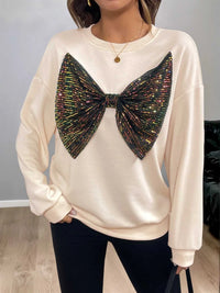 Sequined Bow Round Neck Sweatshirt 100100080296856 39 Affordable Fashion Under $100 Jerry's Apparel 