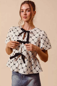 SO ME Bow Texture Woven Peplum Top With Contrast Tie 100100696611485 51 Affordable Fashion Under $100 Jerry's Apparel 