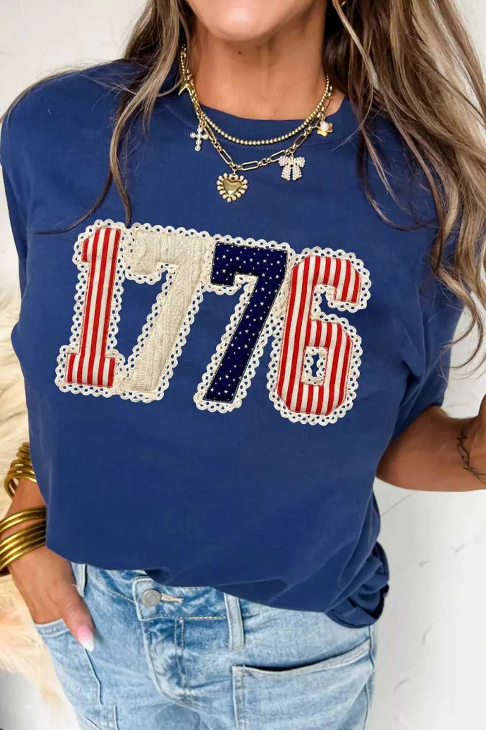 Patriotic 1776 Round Neck T-Shirt 100100542771053 32 Affordable Fashion Under $100 Jerry's Apparel 