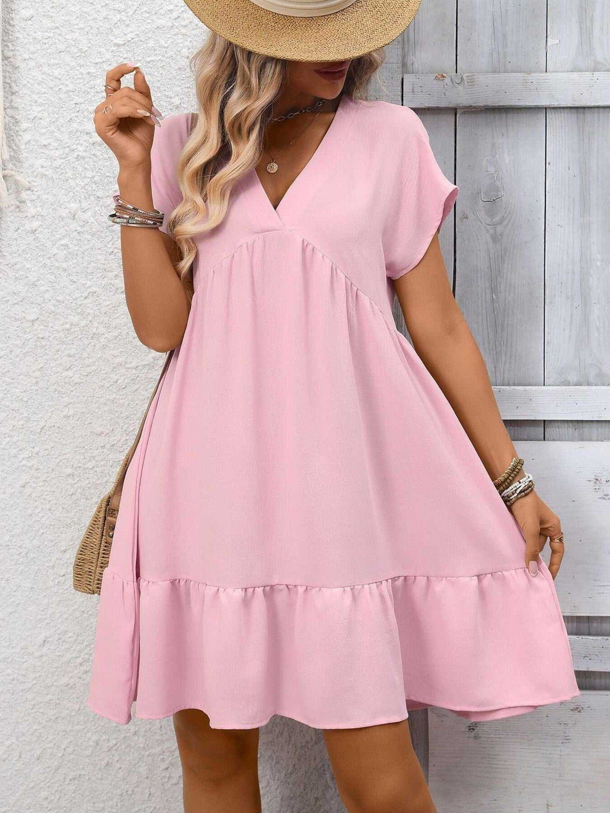 Casual V-Neck Ruffle Hem Mini Dress 100100053087860 30 Affordable Fashion Under $100 Jerry's Apparel 