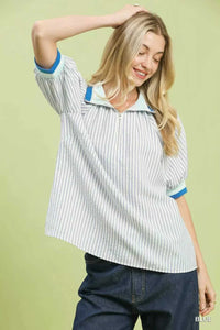Umgee Botanical Print Puff Short Sleeve Blouse 100100515521814 55 Affordable Fashion Under $100 Jerry's Apparel 