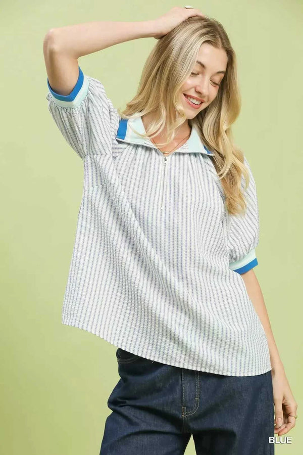 Umgee Botanical Print Puff Short Sleeve Blouse 100100515521814 55 Affordable Fashion Under $100 Jerry's Apparel 