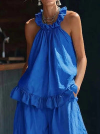 Full Size Ruffled Halter Neck Top and Wide-Leg Pants Set Plus Size 100100136728572 49 Affordable Fashion Under $100 Jerry's Apparel 