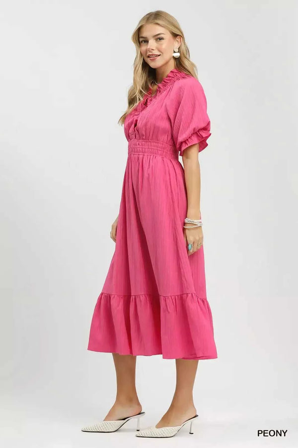 Umgee Ruffle V-Neck Midi Dress 100100700681782 62 Affordable Fashion Under $100 Jerry's Apparel 