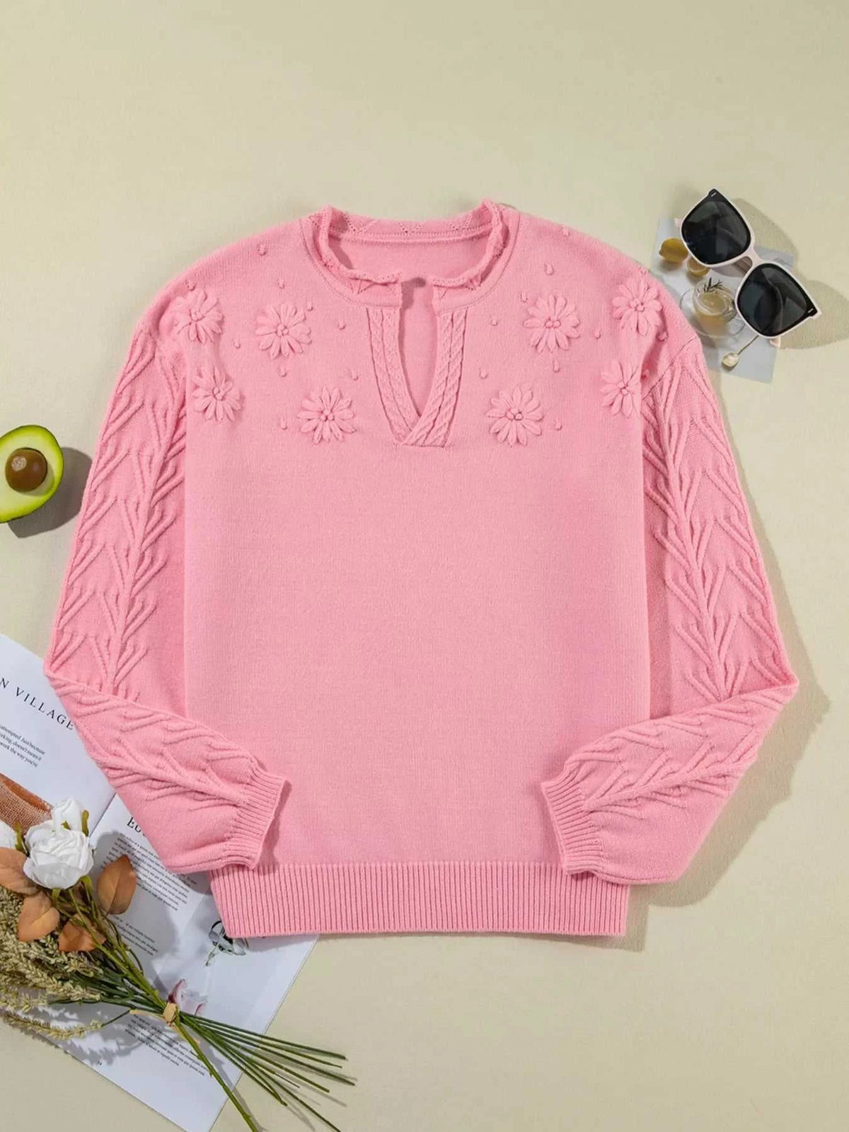 Textured Notched Long Sleeve Sweater 100100103191441 56 Affordable Fashion Under $100 Jerry's Apparel 