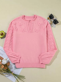 Textured Notched Long Sleeve Sweater 100100103191441 56 Affordable Fashion Under $100 Jerry's Apparel 