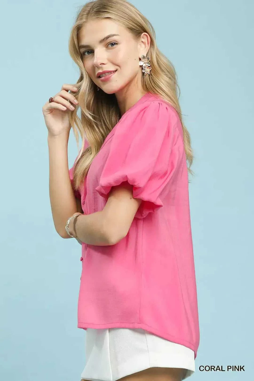 Umgee Button-Down Puff Sleeve Shirt 100100458521648 49 Affordable Fashion Under $100 Jerry's Apparel 