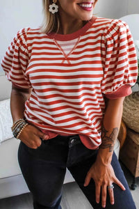 Striped Puff Sleeve Casual T-Shirt 100100655461816 29 Affordable Fashion Under $100 Jerry's Apparel 