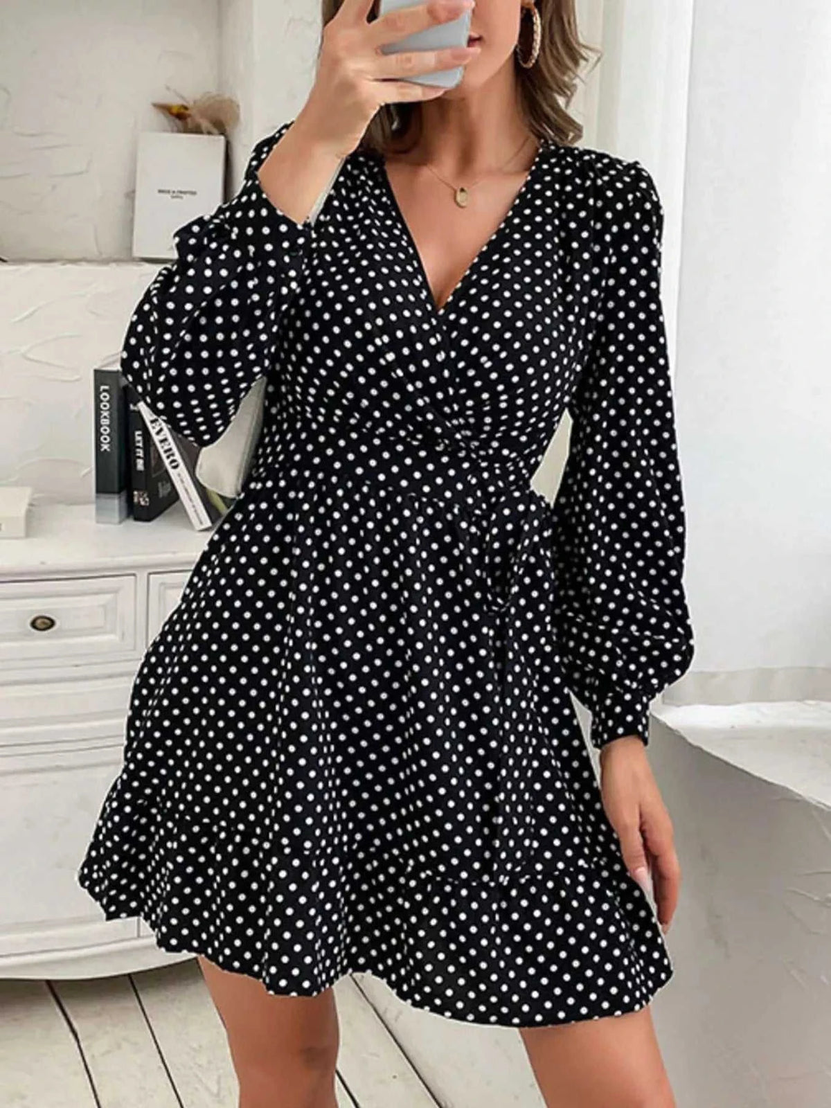 Polka Dot Wrap Mini Dress 100100856547633 32 Affordable Fashion Under $100 Jerry's Apparel 