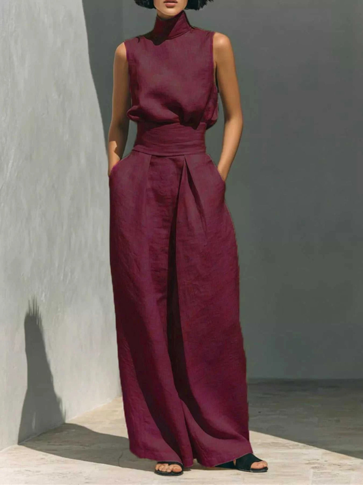 Full Size Turtleneck Sleeveless Top and Wide Leg Pants Set Plus Size 101001144135026 45 Affordable Fashion Under $100 Jerry's Apparel 