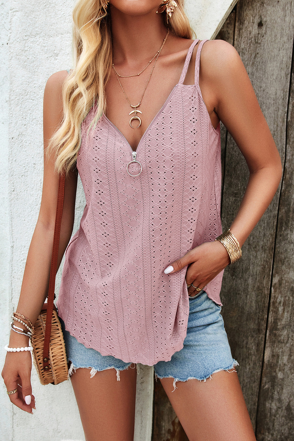 Eyelet V-Neck Double Strap Cami