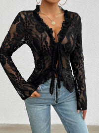 Tie Front Long Sleeve Lace Top 100100498929806 35 Affordable Fashion Under $100 Jerry's Apparel 