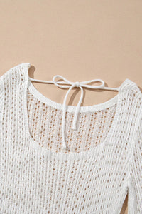 Hollow Out Bell Sleeve Drawstring Knit Cover Up Dress