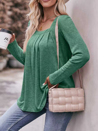 Pleated Square Neck Long Sleeve T-Shirt 100100387874963 31 Affordable Fashion Under $100 Jerry's Apparel 
