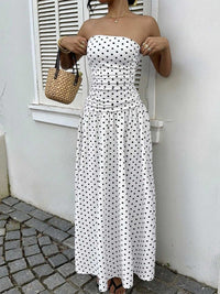 Polka Dot Ruched Strapless Maxi Dress 100100571591283 31 Gifts for Her Jerry's Apparel 