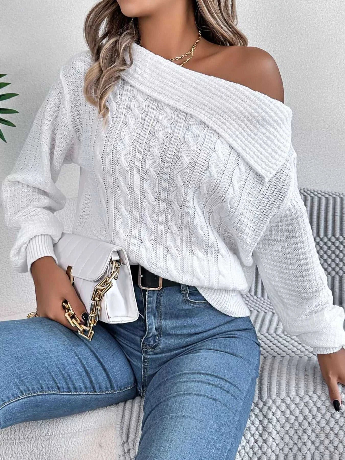 One Shoulder Cable Knit Sweater 101002219934825 38 Affordable Fashion Under $100 Jerry's Apparel 