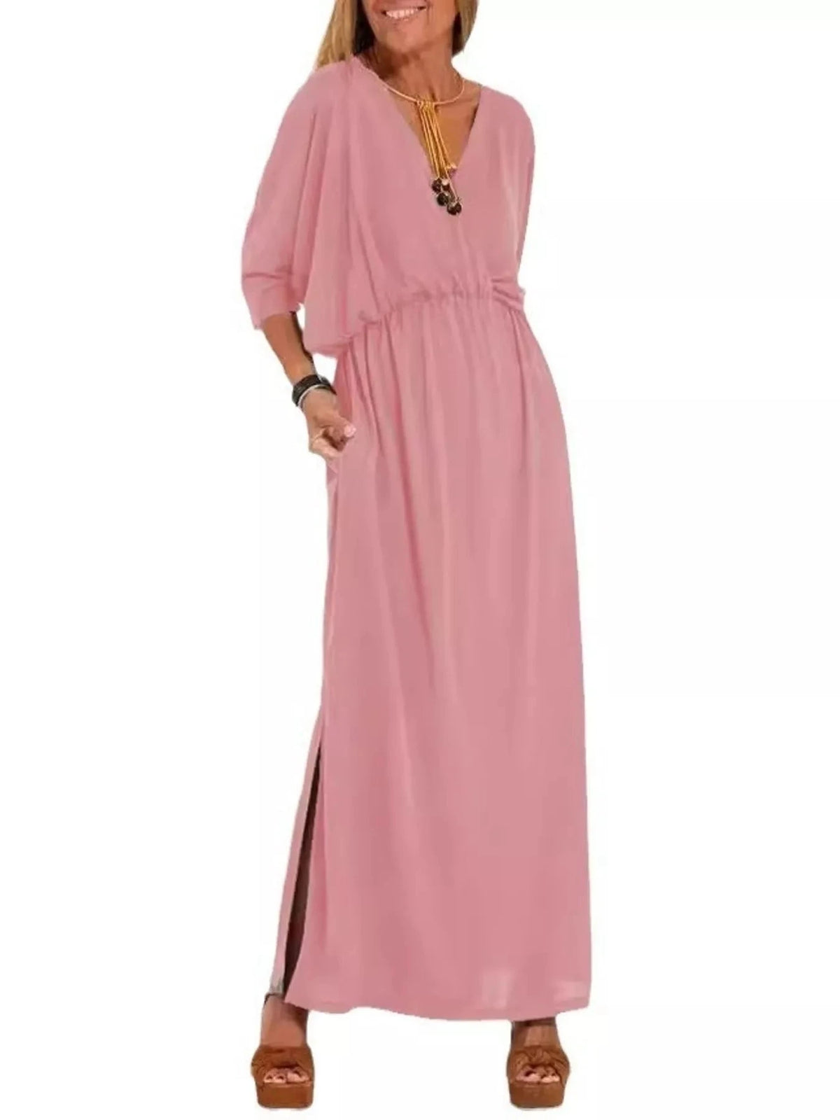 Full Size V-Neck Batwing Sleeve Maxi Dress with Side Slits Plus Size 100100963539918 27 Affordable Fashion Under $100 Jerry's Apparel 