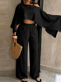 Boat Neck Crop Top and Wide-Leg Pants Set 101001634822589 57 Affordable Fashion Under $100 Jerry's Apparel 