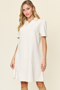 Double Take Full Size Texture Collared Neck Short Sleeve Dress