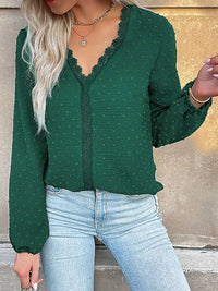 Lace Detail V-Neck Long Sleeve Blouse 100100219485344 33 Affordable Fashion Under $100 Jerry's Apparel 