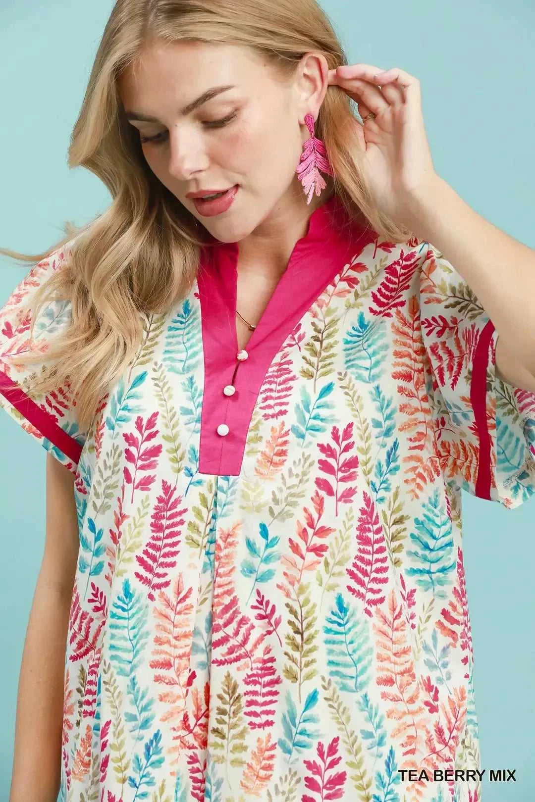 Umgee Leaf Print Flutter Sleeve Tiered Mini Dress 100100475441385 64 Affordable Fashion Under $100 Jerry's Apparel 