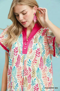 Umgee Leaf Print Flutter Sleeve Tiered Mini Dress 100100475441385 64 Affordable Fashion Under $100 Jerry's Apparel 