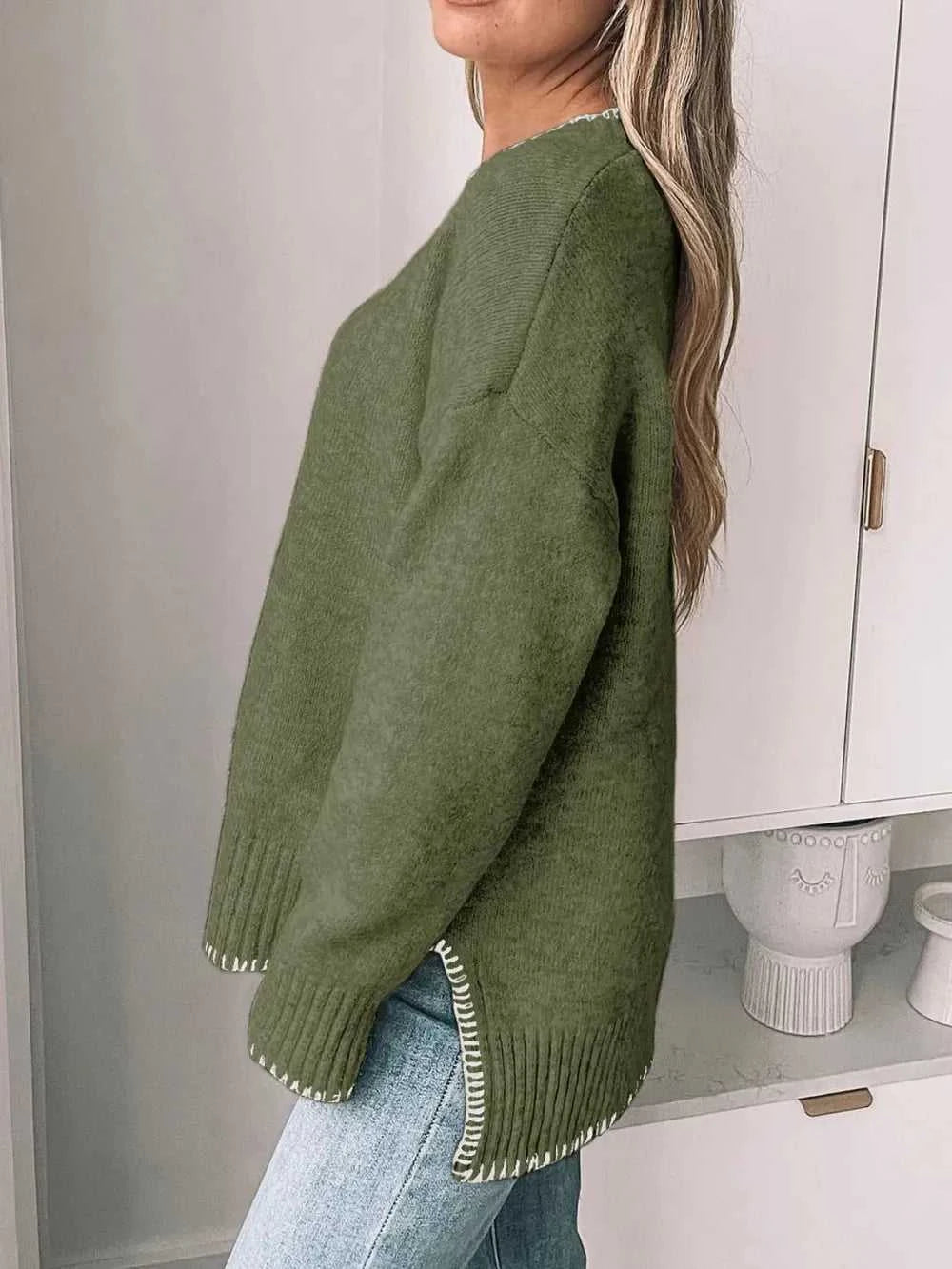 Perfee Round Neck Long Sleeve Sweater 100100049404525 45 Affordable Fashion Under $100 Jerry's Apparel 