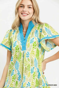 Umgee Leaf Print Flutter Sleeve Tiered Mini Dress 100100227411005 64 Affordable Fashion Under $100 Jerry's Apparel 