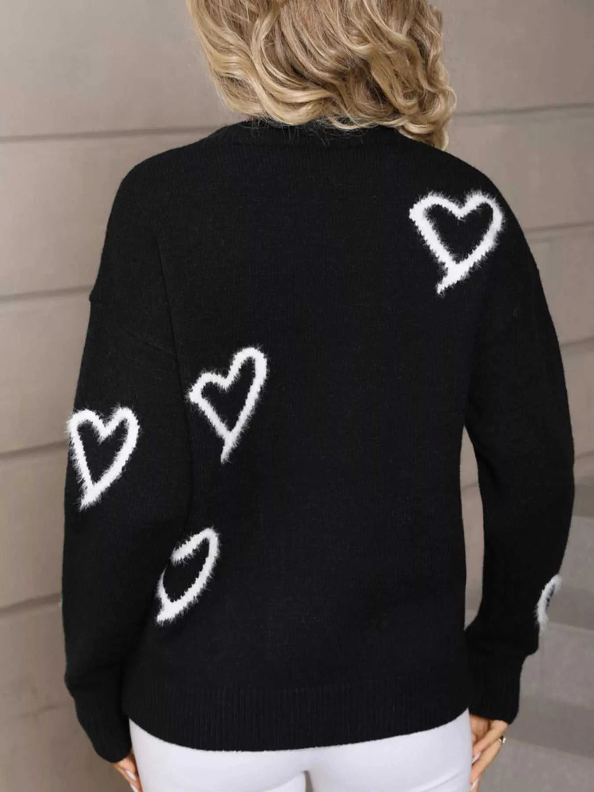 Valentine's Day Heart Print Crew Neck Sweater 100100466321617 50 Gifts for Her Jerry's Apparel 