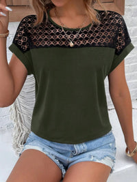 Lace Round Neck Short Sleeve T-Shirt